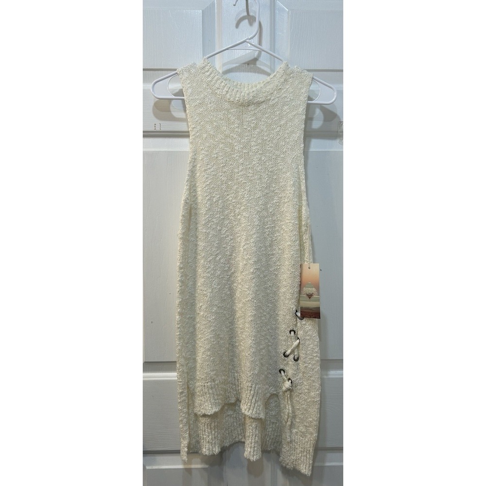 NWT Sun & Shadow Cotton Knit Sleeveless Tunic Blouse Sz S Ivory Beach Cover-Up